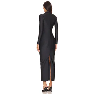 Good American Black Cowl Neck Jersey Zip Slit Dress Small NWOT thumbnail 5