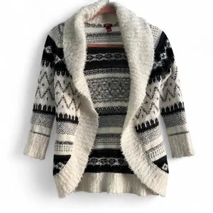 American Vintage Y2K Fuzzy Thick Cardigan Aztec Print Black and White Open Front Size Small thumbnail 4