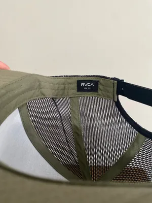RVCA Olive Green and Black Trucker Hat with Leather Patch thumbnail 4