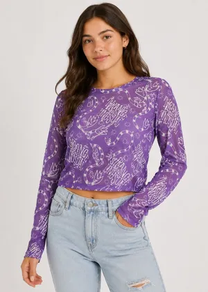 Beetlejuice Strange‎ and Unusual Purple Mesh Long Sleeve Crop Top Sandworm Small thumbnail 1