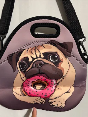 Pug Donut Neoprene Crossbody Lunch Bag - Pink/Purple thumbnail 3