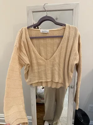 Beige Cropped Sweater Tan thumbnail 1
