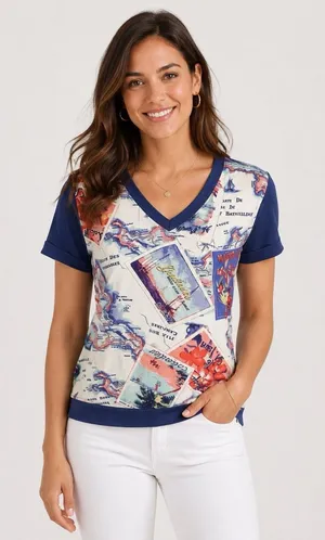 Peter Som Design Nation Top XS Short Sleeve Blue Printed Artsy Modern thumbnail 1