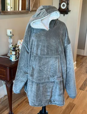 The Comfy Snuggie Pullover Blanket Gray Velvety Sherpa Robe Womens XS S M L XL thumbnail 11