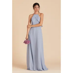 NWT Womens Size Small Birdy Grey Blue Jules Chiffon Ruffle Accent Maxi Dress thumbnail 6