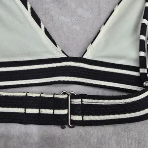 Black White Stripe Triangle Adjustable Hook Bikini Top‎ Swimwear Medium thumbnail 6