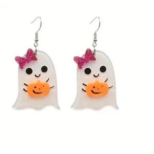 Boutique Halloween Ghost Earrings with Sparkling Pumpkin & Bows thumbnail 7