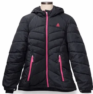 Reebok | NWOT Women's Black Pink Trim Thick Winter Puffer Jacket Coat (size XL) thumbnail 1
