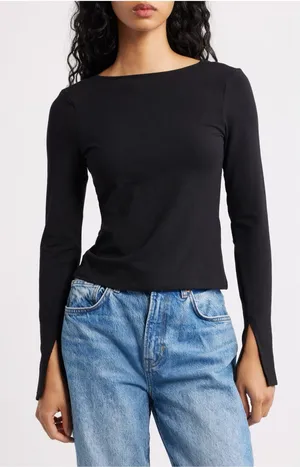 Madewell Ballet Scoop Back Long Sleeve Tee Top Women Size Small Black Shirt New thumbnail 1