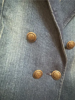 Style & Co XL Denim Blazer Faux Leather Equestrian Double Breasted Y2K Jacket thumbnail 8