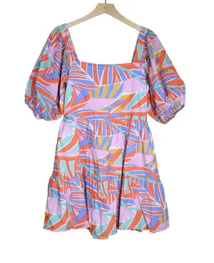 Briton Court Womens XS Colorful Leaf Puff Sleeve Mini Lined Dress thumbnail 1