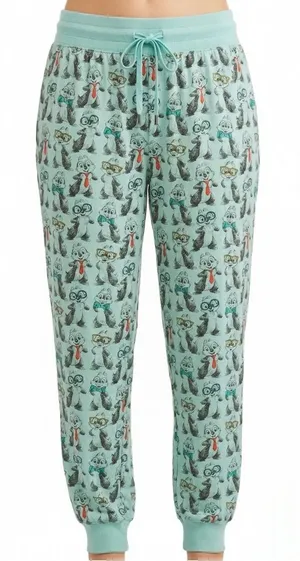 Disney Chip n Dale Mint Pajama Pants Nerd Glasses Tie Sleep Lounge Joggers L thumbnail 1