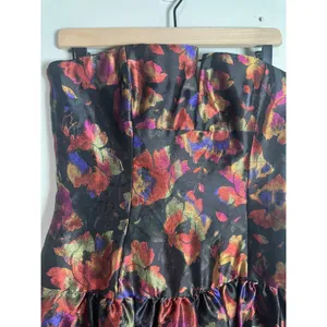 David Meister Vintage Floral Brocade‎ Strapless Mini Dress Black Multi Size 8 thumbnail 4