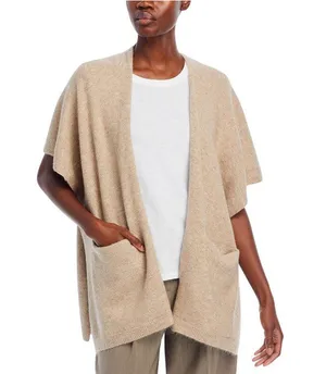 NWT Aqua Womens Cozy Pocket Ruana Shrug 061270 Camel Brown thumbnail 1