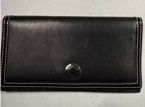 Vtg Black‎ Coach Leather Wallet Pink Interior Check Holder thumbnail 1