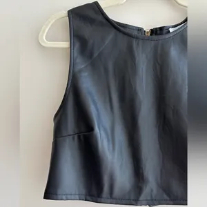Kirious Faux Vegan Leather Cropped Tank Top, Black Tank, Women’s Size Large thumbnail 2