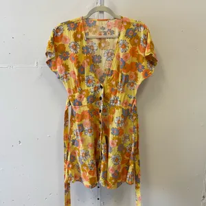 Marine Layer Camila Dress V-Neck A-Line Mini Yellow Vintage Floral Print Small‎ thumbnail 2