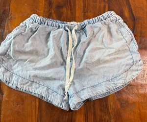 Aeropostale Womens XS Light Wash Tencel Cotton Dolphin Shorts Drawstring Blue thumbnail 1