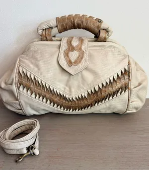 Vintage 80s Structured Doctor Bag Croc Embossed Leather Chunky Statement Purse thumbnail 1