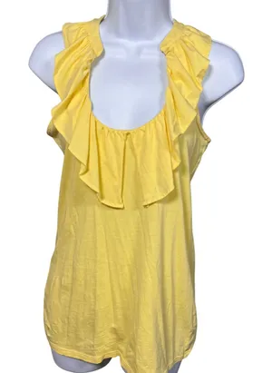 Lilly‎ Pulitzer Yellow Ruffle Tank Top Pima Cotton S Preppy Vacation Feminine thumbnail 1