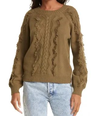 Rails Francis Cable Knit Fringe Sweater Olive Green XS Pullover‎ Crew Neck thumbnail 1