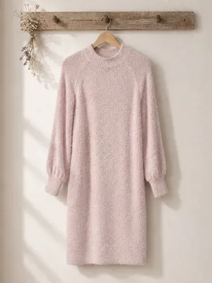 Blush Pink Plush Balloon-Sleeve Mini Dress thumbnail 3