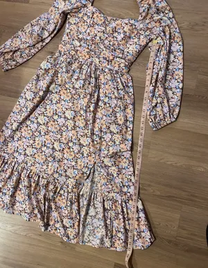 Band of the Free Floral Midi Dress M Puff Sleeve Smocked Cottagecore thumbnail 4