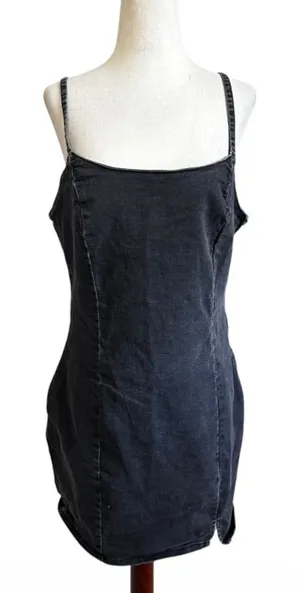 H&M Divided Womens Black Denim Bodycon Mini Dress Size Large Side Zip | 0083 thumbnail 1