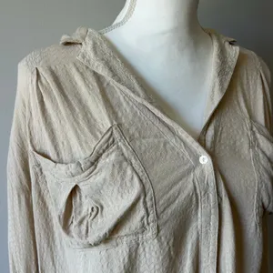 Free People Lightweight Pullover Button Up Neutral Beige Size Small thumbnail 5