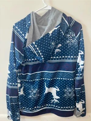 Women’s Blue Holiday Reindeer Hoodie Sweater thumbnail 2