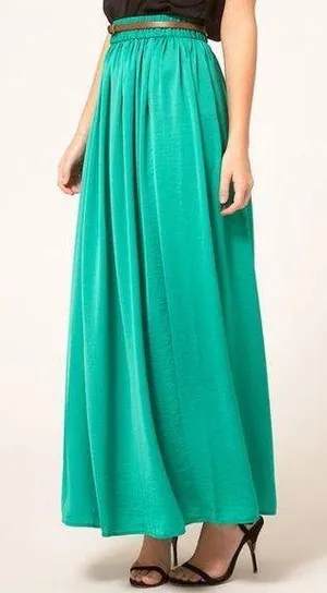 Mango CASUAL Maxi Skirt Green Satin Polyester Floor Length Elastic Waist XS thumbnail 1