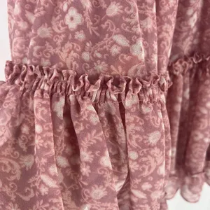 Misa Los Angeles Tiered A Line Mini Dress Womens Small Dusty Rose Floral Smocked thumbnail 4