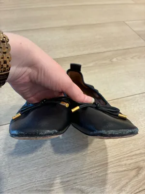 Tory Burch Women’s Square Toe Bow Leather Ballet Flat Black Size 9 thumbnail 5