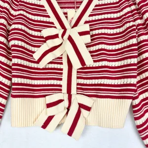 Entro Bow Sweater Top Size Small NWT Stripe Pointelle Knit Whimsical Feminine thumbnail 7
