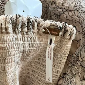 Free People Heavenly‎ Lace Tunic Top in Champagne Toast Size L New thumbnail 14