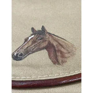 VTG Equestrian Horse Head Canvas Shoulder Bag Brown Leather Trim Country Western thumbnail 4