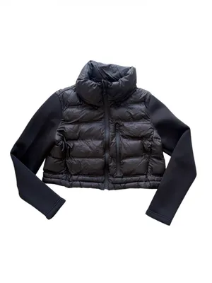 Zara Black Combination Cropped Puffer Coat Size Large thumbnail 2