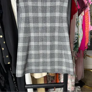 Theory Gray Plaid Wool-Blend Cashmere Sleeveless Shift Mini Dress 00 Preppy thumbnail 7