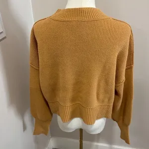 Free People Mustard Yellow‎ Ribbed Mock Neck Cropped Boxy Sweater thumbnail 4