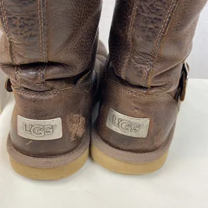 Ugg Brown Leather 5678 Kensington Biker Moto Fleece Lined Calf Height Boots 7 thumbnail 7
