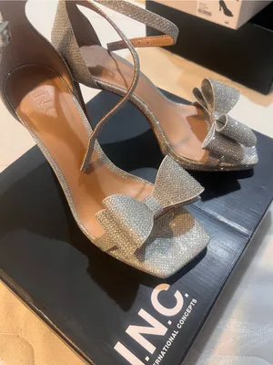 INC International Concepts Silver Glitter Bow Ankle-Strap Heels thumbnail 2