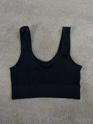 Aerie Black Ribbed Longline Sports Bra – XS thumbnail 3