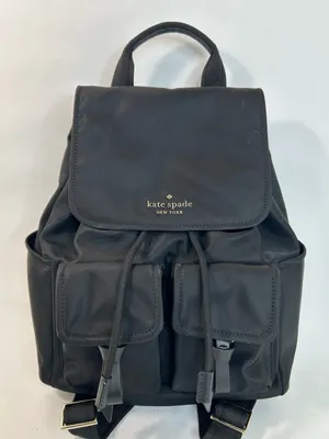 Kate Spade New York Carly Flap Drawstring Backpack in Black Technical Nylon thumbnail 6