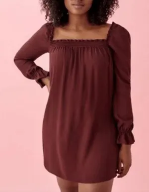 Reformation NWT Hudsen Dress in Plum Burgundy Long‎ Sleeve Smocked Medium thumbnail 1