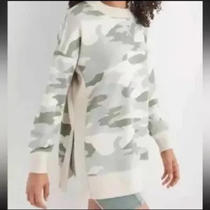 Aerie Good Vibes Oversized Gray Green Camo Print Long Sleeve Sweater Sz‎ M thumbnail 9