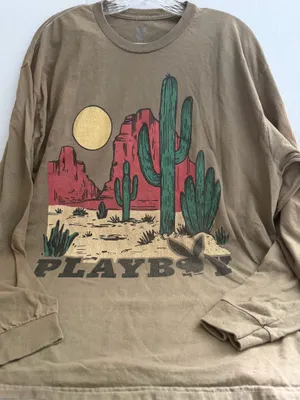 PLAYBOY Desert Cactus Graphic Long Sleeve Tee - Tan, Green, Red, Yellow thumbnail 1