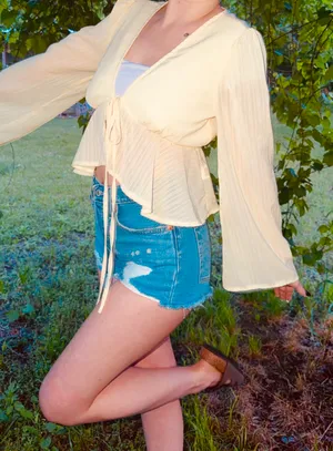Yellow Ruffle Tie Front Peplum Blouse S V thumbnail 2