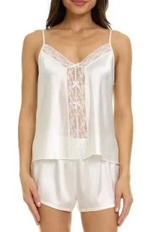 Flora Nikrooz Tiana Jacquard Cami Set Ivory Lace Satin Pajamas Q81619 Medium M thumbnail 1