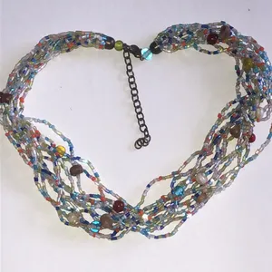Multicolor Glass Beaded Boho Necklace Blue thumbnail 1