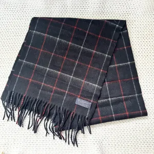Burberry Vintage Blue Red White Nova Check Plaid Grid Cashmere Long Fringe Scarf thumbnail 2